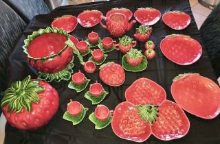 Strawberry Cemar 41pieces Punch Bowl Cups Tea Set Cookie Jar Plates 1940 