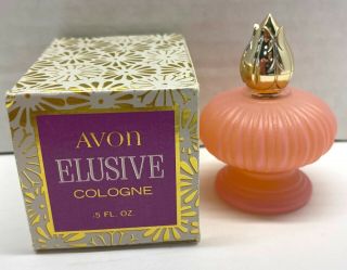 Vintage Avon Elusive Cologne Bottle Full.  5 Oz With Box