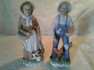Vintage Homco Home Interiors 1409 Farmer And Wife Figurines Apple Picking