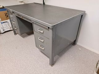 Vintage Gray Steel Tanker Desk - Full 3