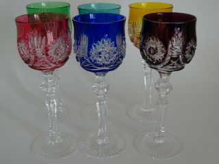 Six Vintage Sherry Wine Glasses Crystal Colored Multicolors