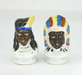 Vintage Native American Indians Busts Figural Salt And Pepper Shakers