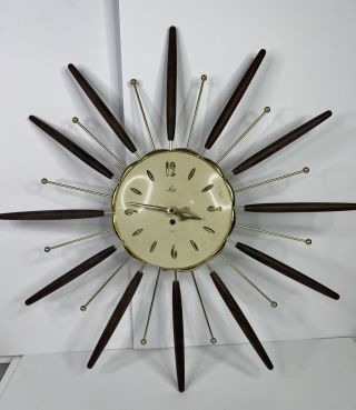 Mid Century Modern Lux 8 Day Atomic Sunburst Clock Robert Shaw 1964