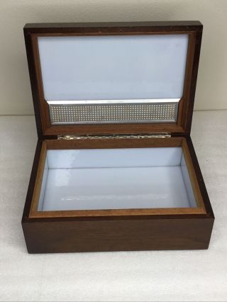 Vintage Walnut Wooden Brass Cigar Humidor Box Milk Glass Lined Not Engraved