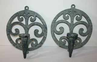 Pair Round Iron Metal Wall Mount Candle Holders Gothic Style 7.  5 "