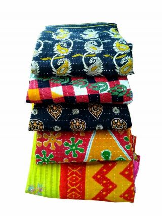 Indian Handmade Queen Cotton Kantha Quilt Throw Blanket Bedspread Vintage Throw