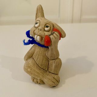 Artesania Rinconada Bunny Rabbit Figurine Talking On Phone Clay Enamel Uruguay