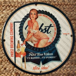 Vintage Porcelain Pabst Blue Ribbon Brewing Company Man Cave Garage Bar Sign