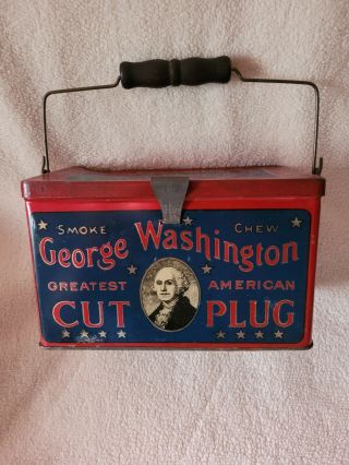 Antique George Washington Cut Plug Lunch Box Tobacco Tin