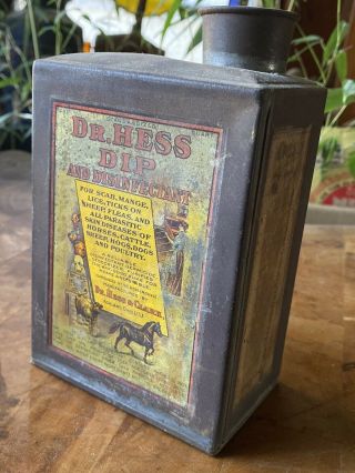 Vtg 1900’s Dr.  Hess & Clark Advertising Tin Ashland Ohio Dip Disinfectant