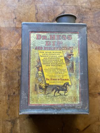 Vtg 1900’s Dr.  Hess & Clark Advertising Tin Ashland Ohio Dip Disinfectant 2