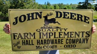 Vintage Old John Deere Tractor Farm Implements Farming Embossed Metal Sign