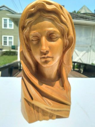 Vintage Anri Large 8 1/2 Heavy Carved Wooden Madonna Bust Sculpture Statue Italy