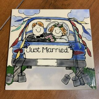 H & R Johnson Tiles,  Made In England,  Just Married Tile,  6 In.  By 6 In,  Signed