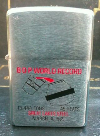 Vintage 1969 Zippo Advertising Great Lakes Steel Bop World Record