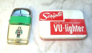 Vintage Exc Scripto Vu - Lighter Windguard Rubatex Corp Robot Tin Box