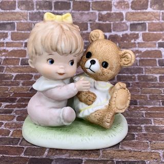 Homco Home Interiors Baby Girl With Teddy Bear Figurine 1424 Ceramic