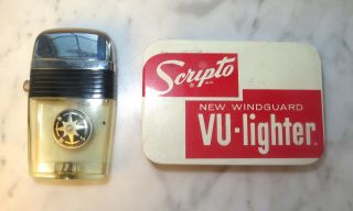 Vintage Exc Scripto Vu - Lighter Windguard Magnet Compass Tin Box