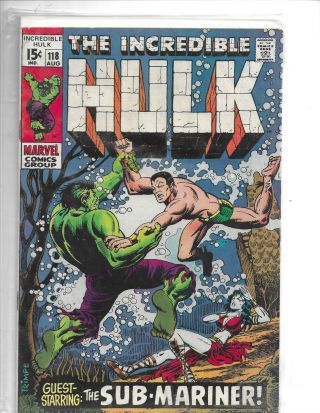 Incredible Hulk 118 Marvel 1969 Silver Age Comic Book (vs.  Sub - Mariner) Vf - /vf