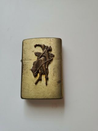 Vintage Zippo Marlboro Bucking Bronco Cowboy Brass Lighter 1990s F X
