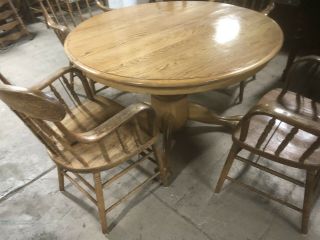 Vintage Round Oak Dining Table 1 Leaf (chairs Not) 2