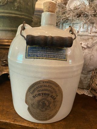 Antique Crock Stoneware Prohibition Burton Ale Jug