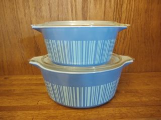 Vintage Pyrex Blue Barcode Lines 475 - 2.  5 Qt & 474 - 1.  5 Qt Casserole Dishes
