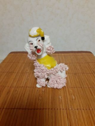 Vintage Japan Ceramic Poodle Figurine Pink Spaghetti
