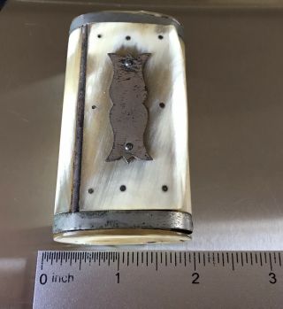 Antique Bone metal Hinged Snuff Box Pill Tobacco Case Unique Vintage 2