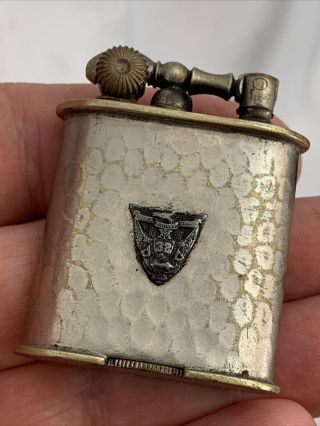Vintage Small Evans Lift Arm Pocket Lighter - Hammered Finish With Emblem