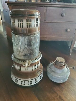 Vintage Perfection Porcelain Kerosene Oil Heater Pyrex Glass Globe