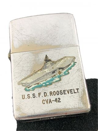 1958 Zippo Lighter - Uss F.  D.  Roosevelt Cva - 42 Town & Country - Us Military Ship