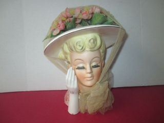 Vintage Napco Lady Head Vase Pearl Necklace Gloved Hand A5047 Blond Hair