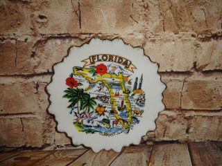 Vintage Florida Souvenir Plate Porcelain Disney World Key West Gold Korea 7 "
