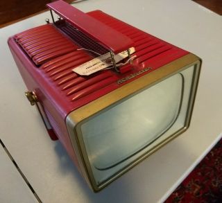 Vintage Red Rca Victor Tv Model 8 - Pt - 7030 Television As - Is