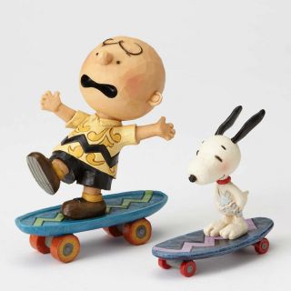Jim Shore Peanuts Snoopy & Charlie Brown Skate Boarding Buddies 4054080 Nib