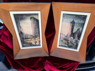 Set Of Vintage Abstract Mid - Century Modern Framed Paintings