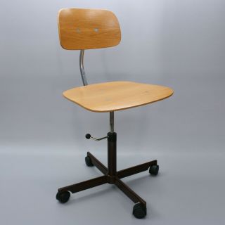Vintage Kevi Mid Century Danish Modern Wood Office Desk Task Chair Wooden Seat