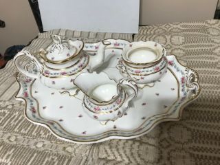 China Tea Pot,  Sugar & Creamer On Tray,  Cauldon England From Tiffany N.  Y.
