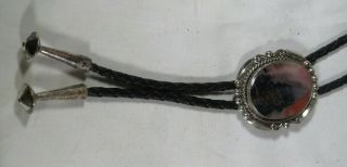 Vintage Navajo Fred Harvey Style Sterling Silver And Petrified Wood Bolo Tie