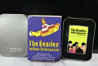 Vintage The Beatles 1999 Yellow Submarine Zippo Lighter In Tin Orig Cover