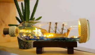 Vintage 2021 Ship In A Bottle Led Light Handmade Sri Lanka