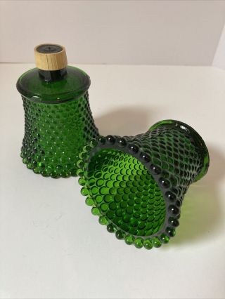 2 Vintage Green Hobnail Glass Peg Votive Candle Cups Holders W/ Grommets