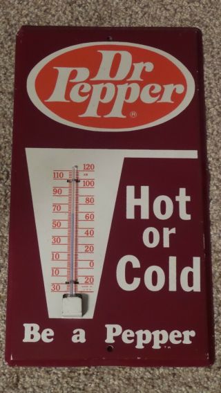 Vintage Dr.  Pepper " Hot Or Cold " Metal Advertising Thermometer Soda Pop Sign Usa