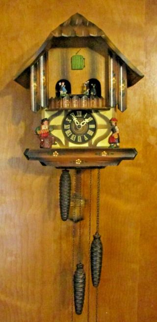 Vintage Schmeckenbecher German Chalet Musical Cuckoo Clock W/dancers Platform