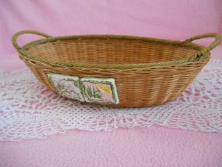 Large Vintage Oval Woven Wicker Basket With Two Handles