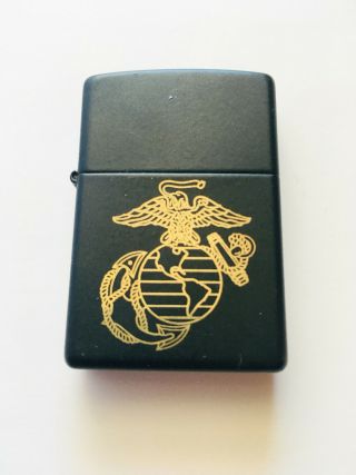Authentic Rare Vintage 2002 Zippo Lighter Black And Gold Marines Insignia Eagle