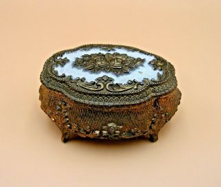 Vintage Victorian Style Jewelry/trinket Box Red Velvet Lined Made In Japan