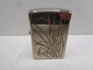 Zippo Lighter Silver Plate Engraved Gold Wheat (l Viii)
