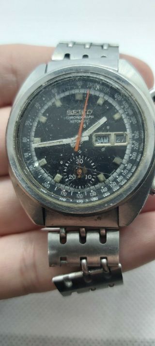 Seiko Chronograph 6139 - 6012 Date Vintage Automatic Black Dial Watch 451196